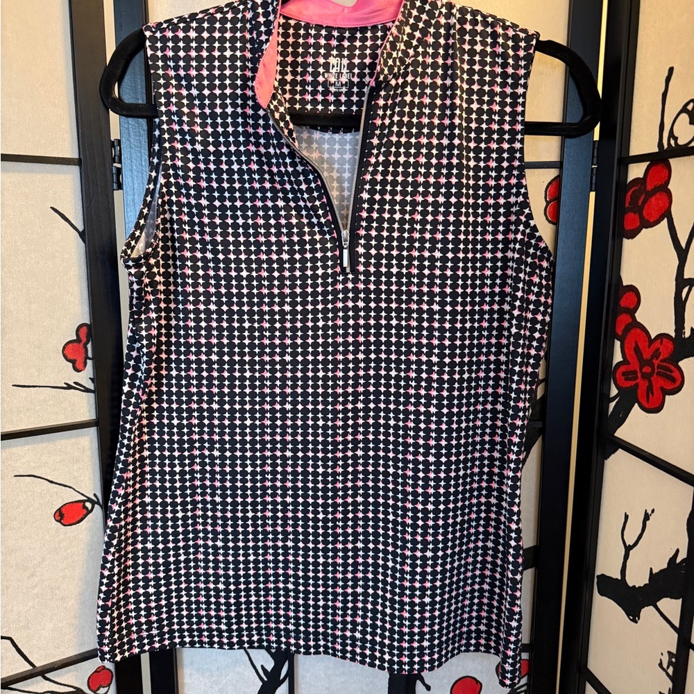 Elegant Black and Pink Houndstooth Tank Top